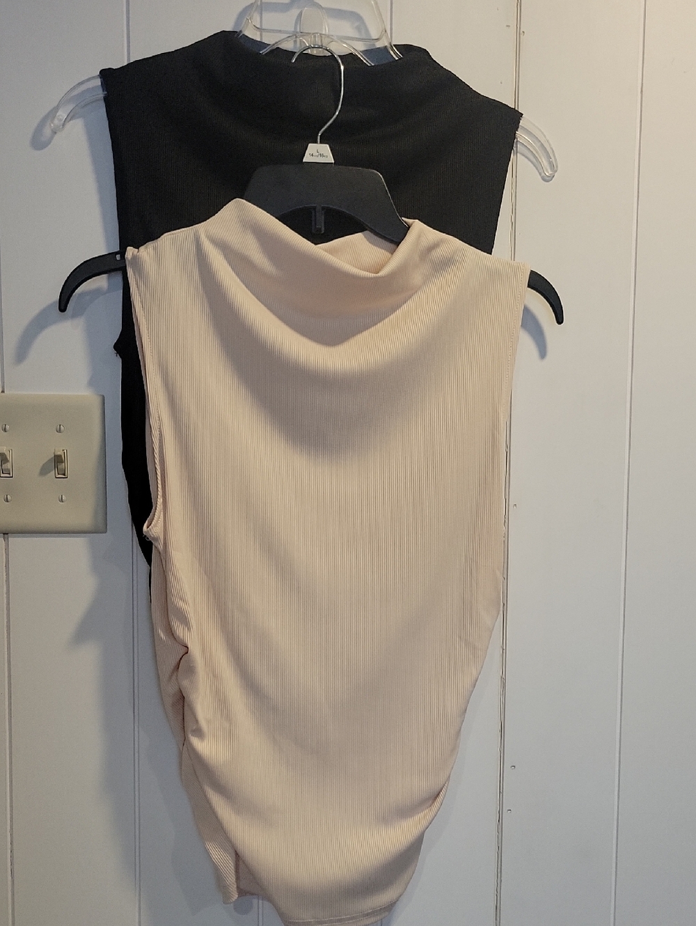 SHEIN Ribbed Mock Neck Sleeveless Tops Set in Cream and Black